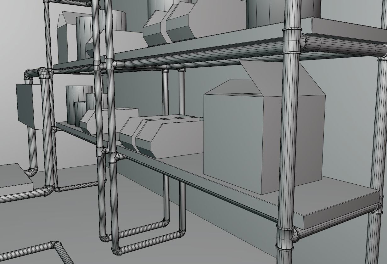 Office Set Pipe Style - No Texture 3D model_5