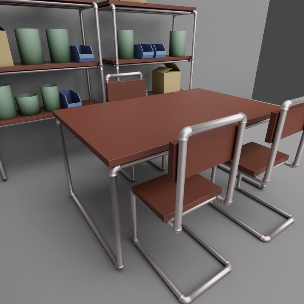 Office Set Pipe Style - No Texture 3D model_1