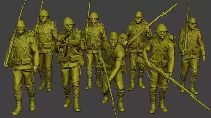 Japanese soldier ww2 J1 Pack2 3D Model Collection