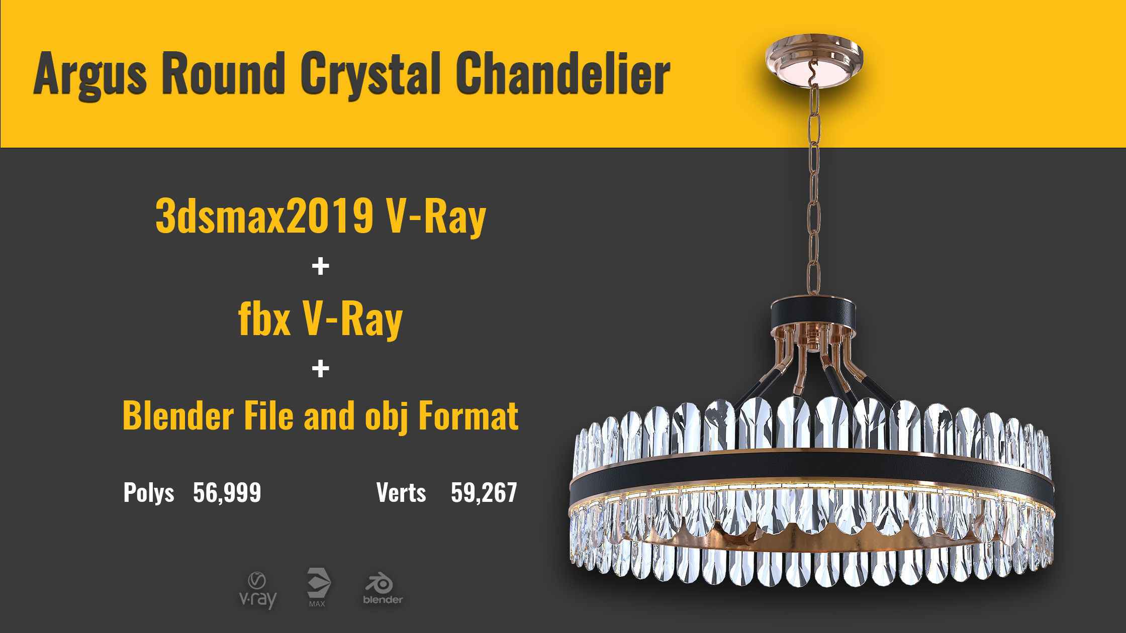 Argus Round Crystal Chandelier 3D model_5