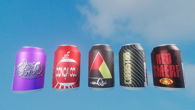 Soft drinks in openable cans Low-poly 3D model 2