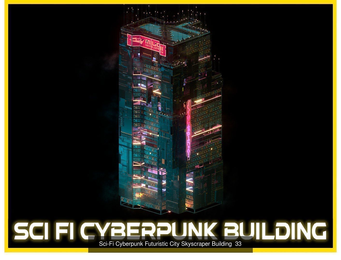80 Unique Sci-Fi Cyberpunk City Skyscraper Building Pack Bundle 3D Model Collection_61