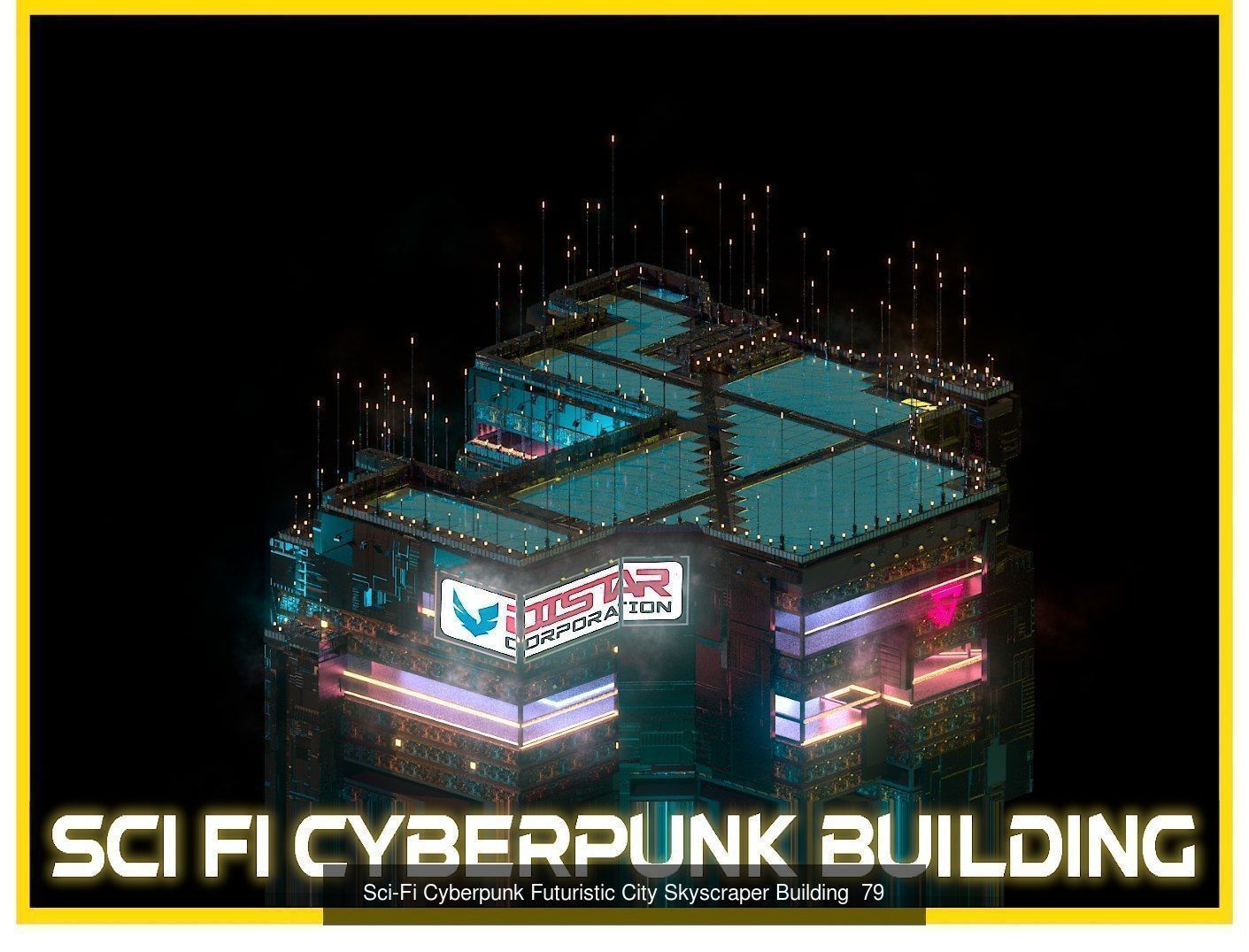 80 Unique Sci-Fi Cyberpunk City Skyscraper Building Pack Bundle 3D Model Collection_15