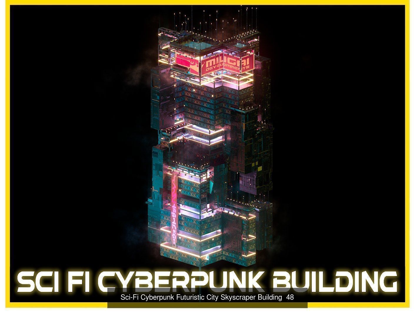 80 Unique Sci-Fi Cyberpunk City Skyscraper Building Pack Bundle 3D Model Collection_46