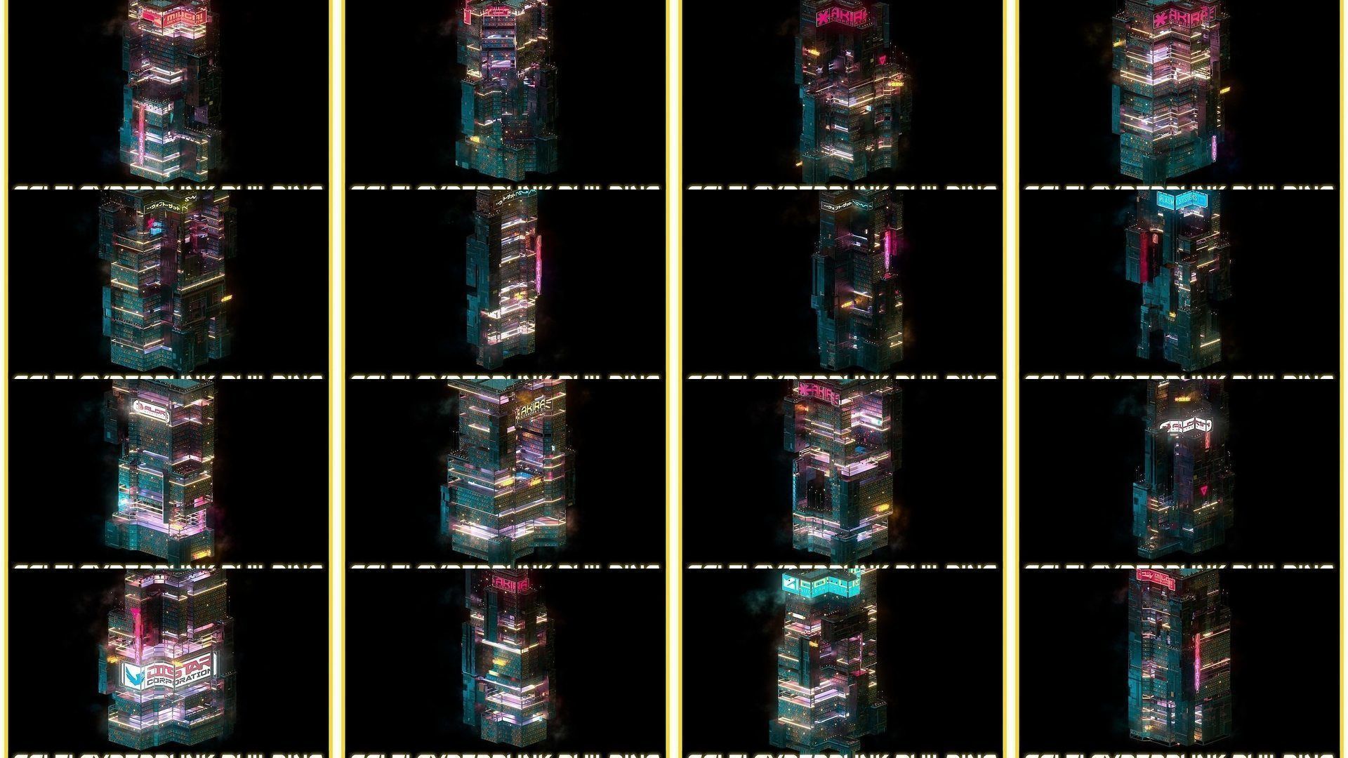 80 Unique Sci-Fi Cyberpunk City Skyscraper Building Pack Bundle 3D Model Collection_9