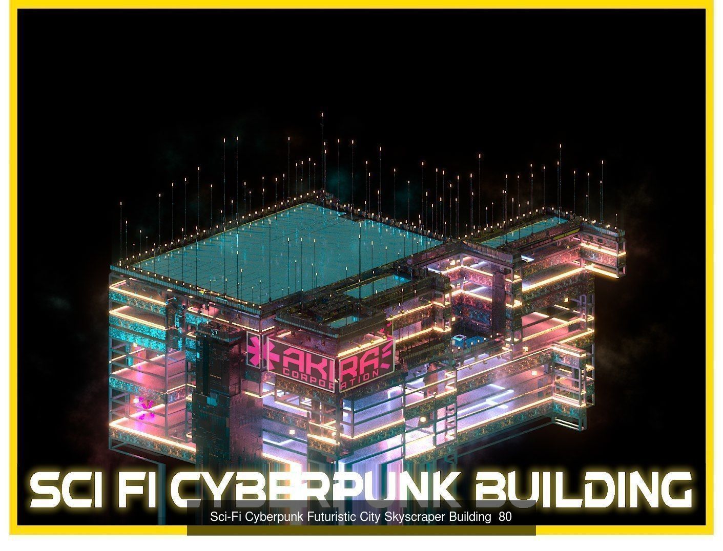 80 Unique Sci-Fi Cyberpunk City Skyscraper Building Pack Bundle 3D Model Collection_14