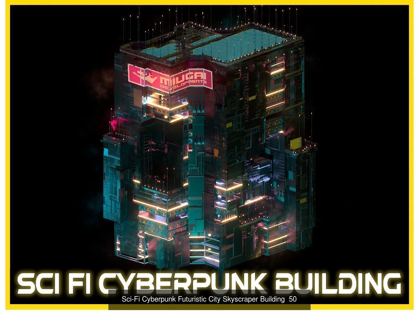 80 Unique Sci-Fi Cyberpunk City Skyscraper Building Pack Bundle 3D Model Collection_44