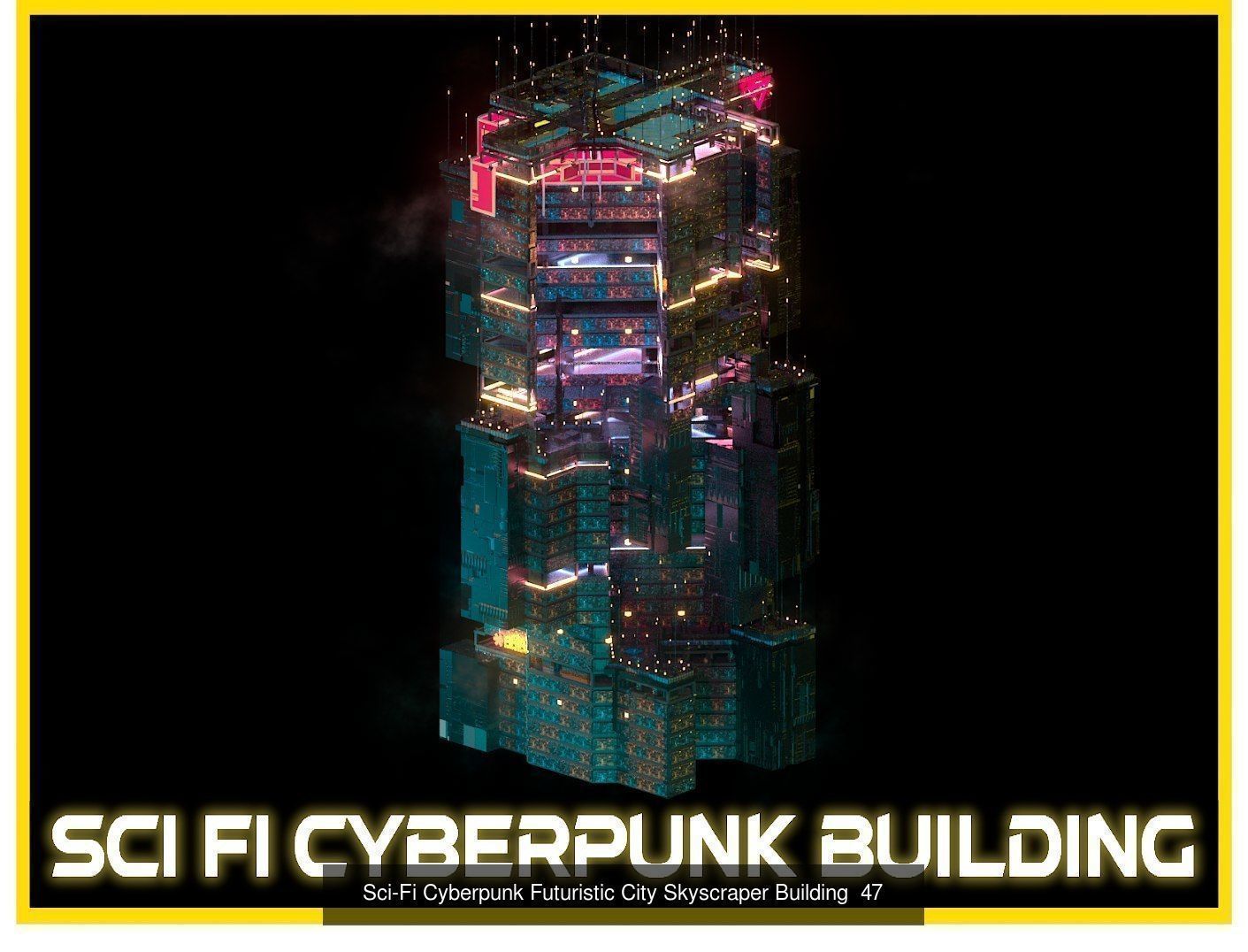 80 Unique Sci-Fi Cyberpunk City Skyscraper Building Pack Bundle 3D Model Collection_47