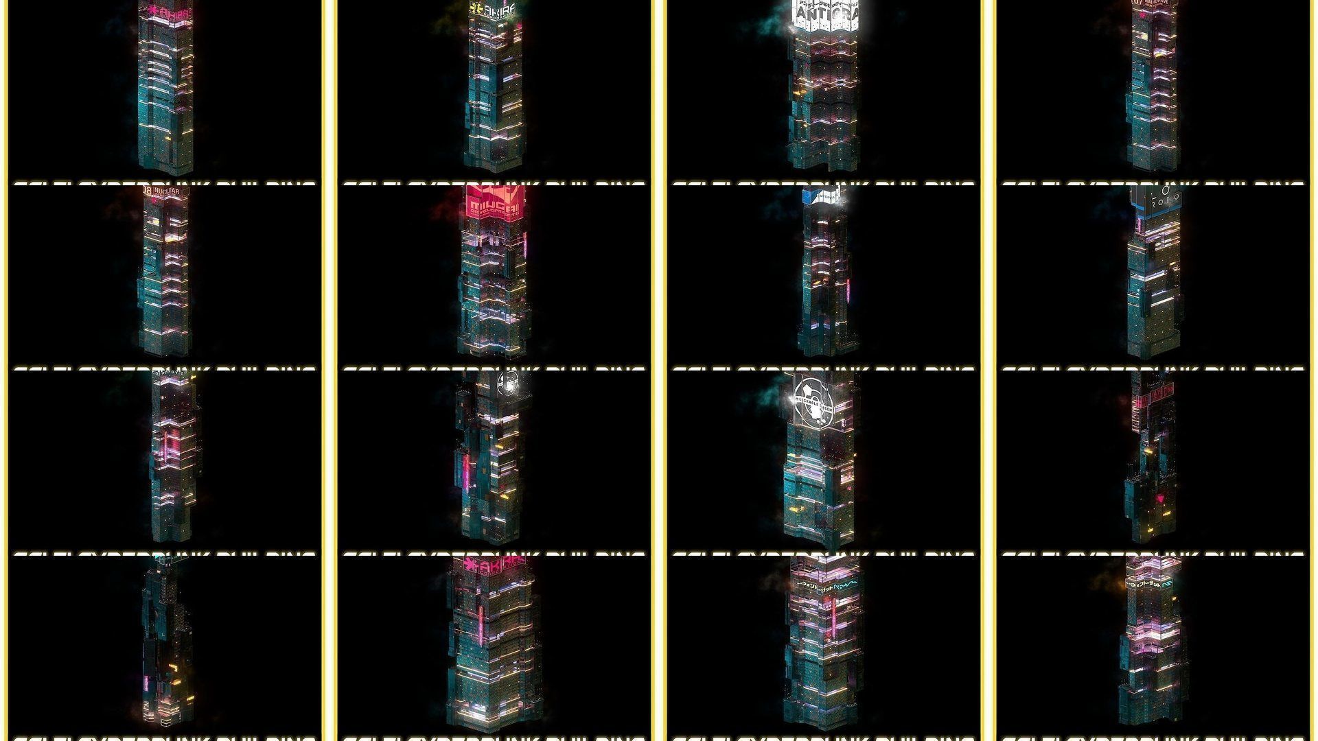 80 Unique Sci-Fi Cyberpunk City Skyscraper Building Pack Bundle 3D Model Collection_11