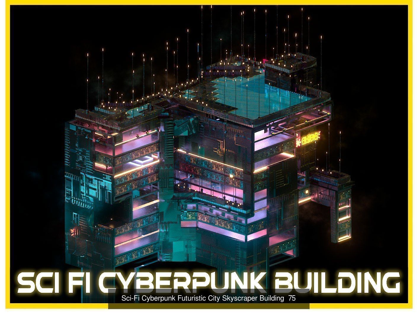 80 Unique Sci-Fi Cyberpunk City Skyscraper Building Pack Bundle 3D Model Collection_19