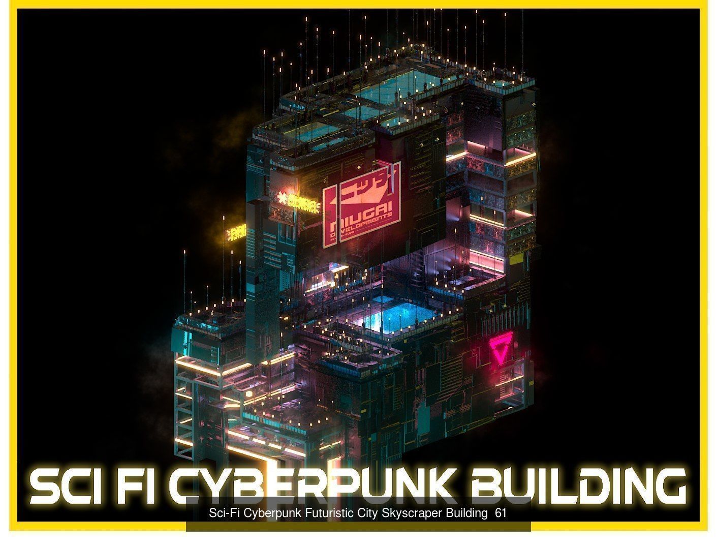 80 Unique Sci-Fi Cyberpunk City Skyscraper Building Pack Bundle 3D Model Collection_33