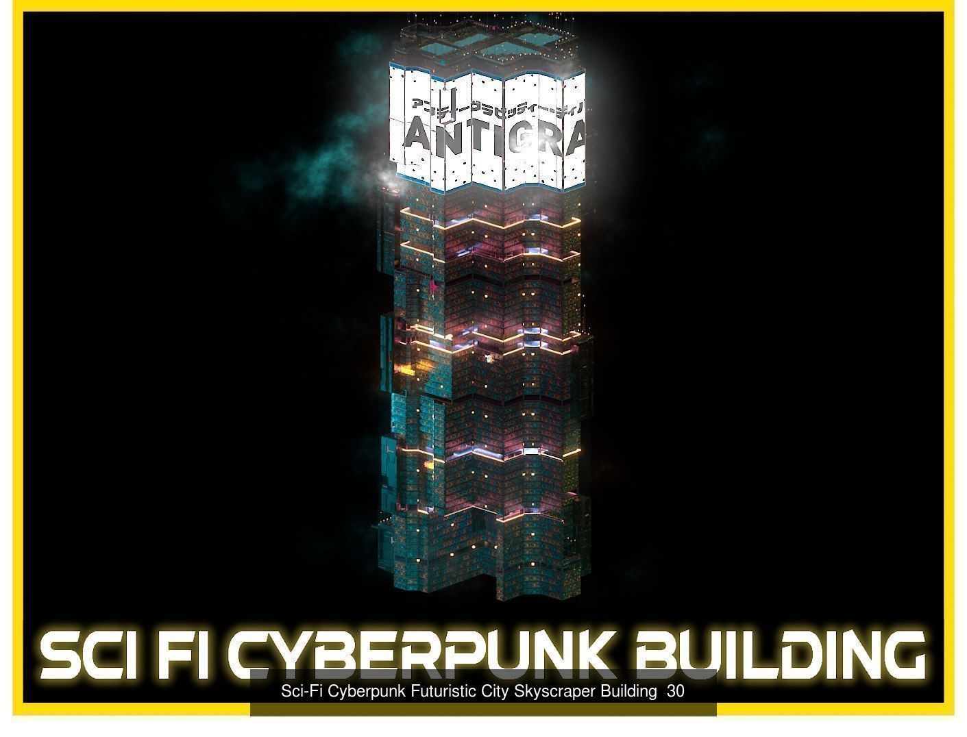80 Unique Sci-Fi Cyberpunk City Skyscraper Building Pack Bundle 3D Model Collection_64