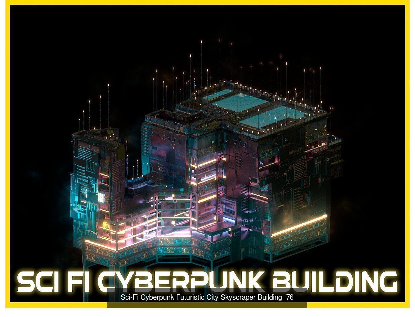 80 Unique Sci-Fi Cyberpunk City Skyscraper Building Pack Bundle 3D Model Collection_18