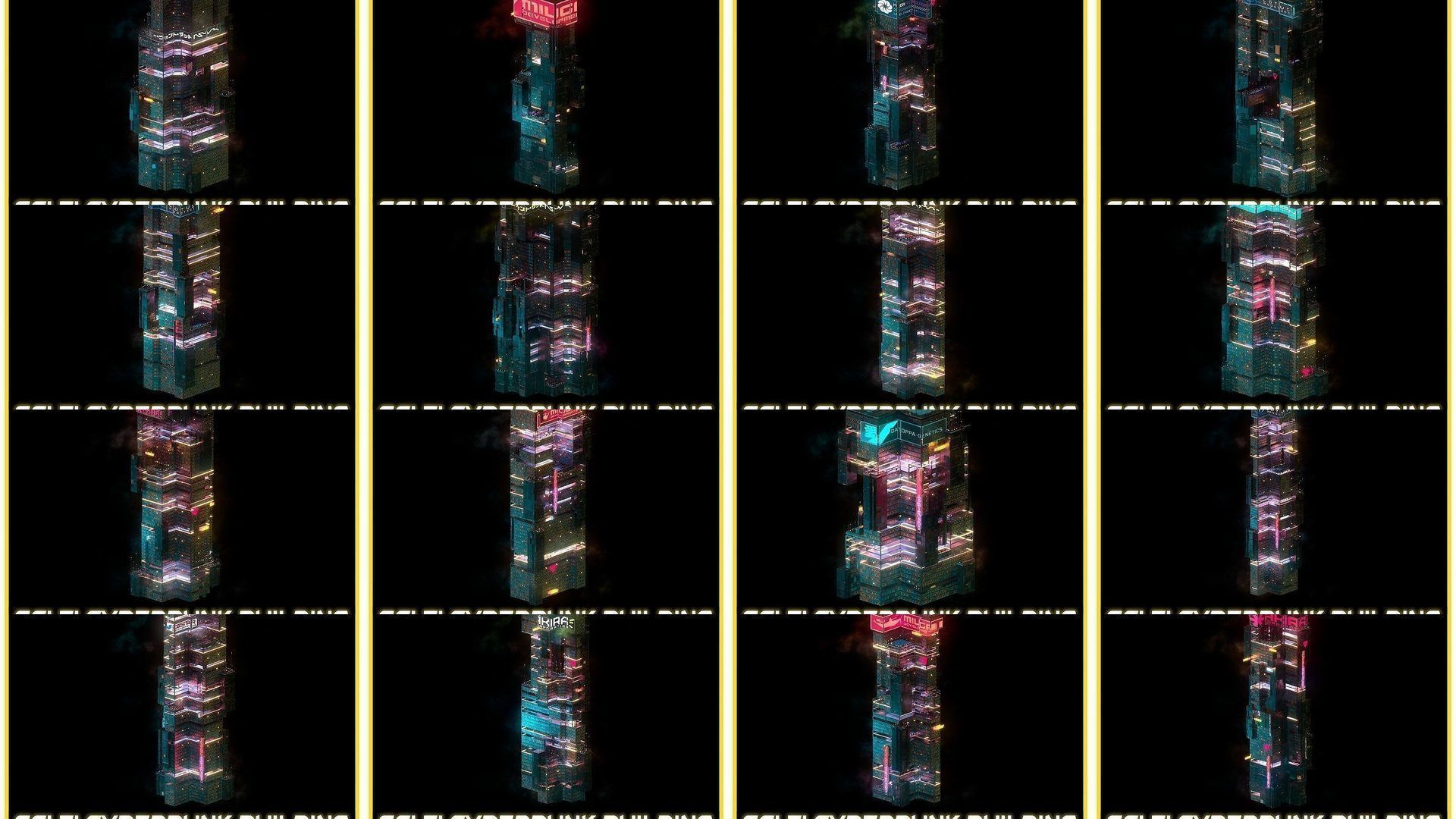 80 Unique Sci-Fi Cyberpunk City Skyscraper Building Pack Bundle 3D Model Collection_13