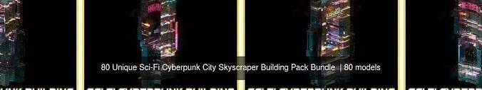 80 Unique Sci-Fi Cyberpunk City Skyscraper Building Pack Bundle 6
