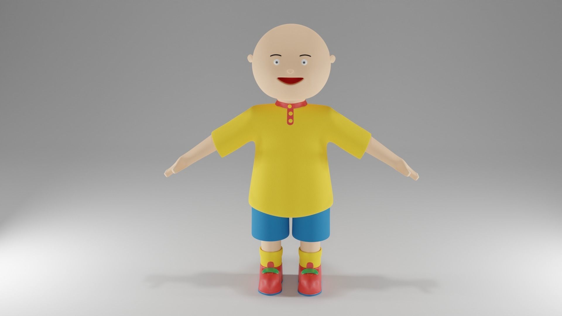 Caillou 3D Model cartoon boy in shirt and shorts Free low-poly 3D model_1