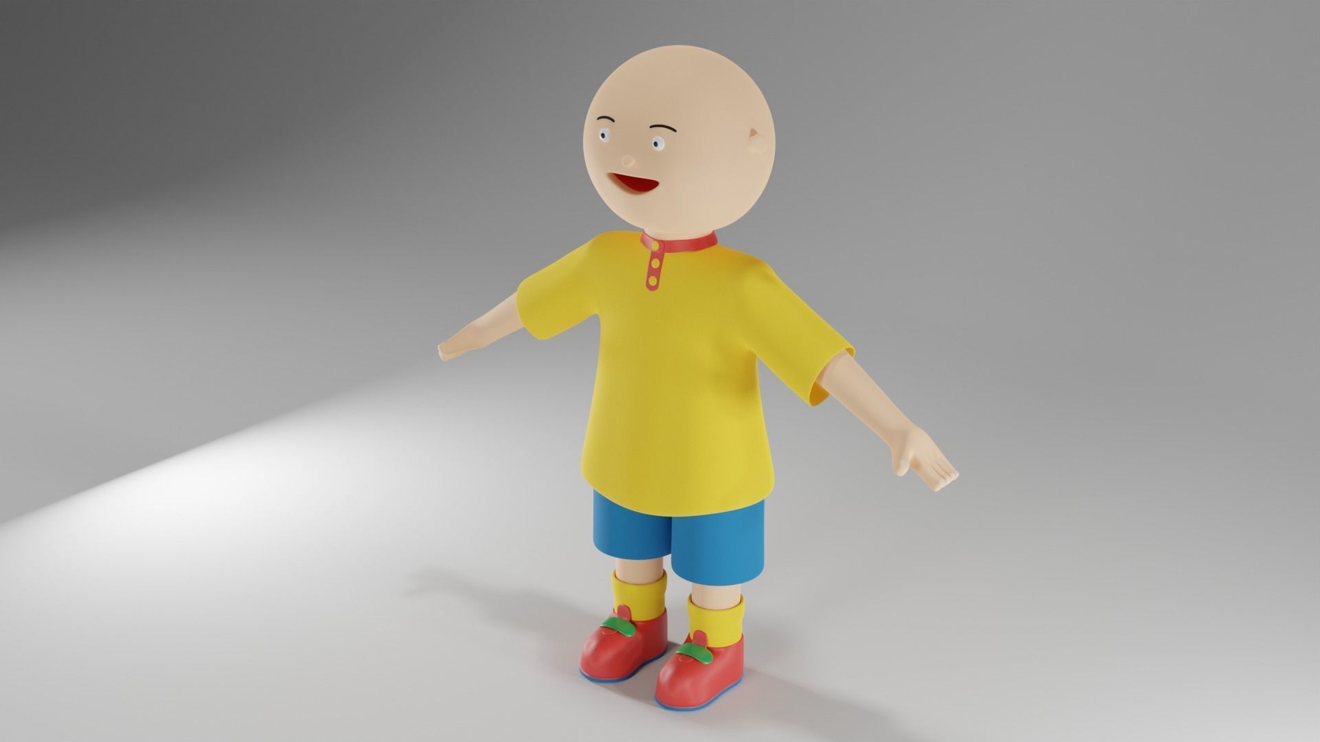Caillou 3D Model cartoon boy in shirt and shorts Free low-poly 3D model_2