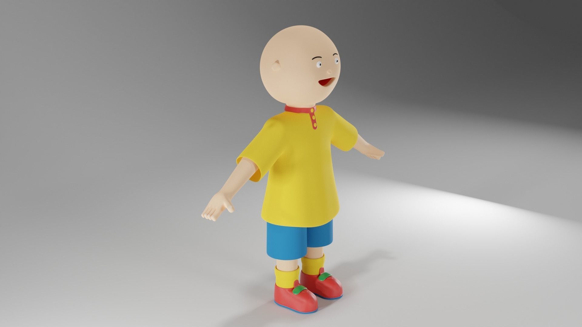 Caillou 3D Model cartoon boy in shirt and shorts Free low-poly 3D model_3