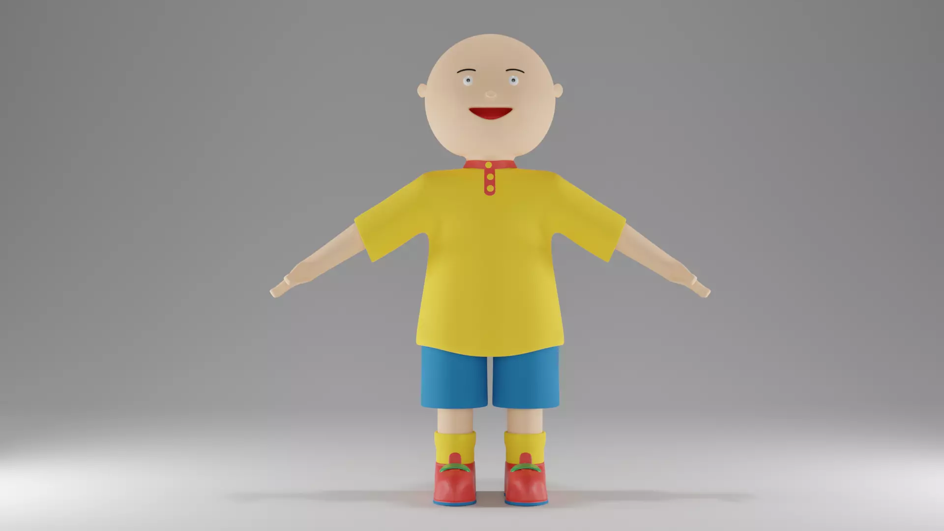 Caillou 3D Model cartoon boy in shirt and shorts Free low-poly 3D model_0
