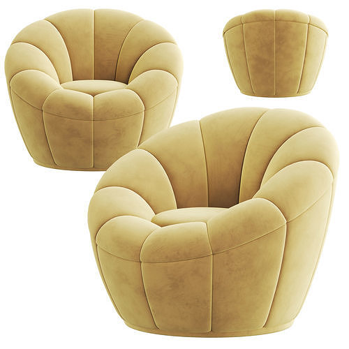 Wide Swivel Barrel Chair 3D model 2