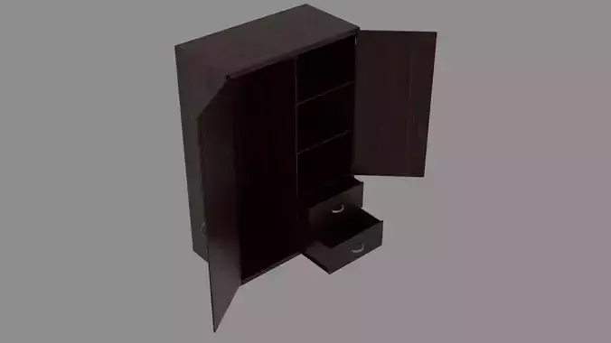 Dark Wooden Wardrobe - Low Poly - Rigged - Animated Low-poly 3D model