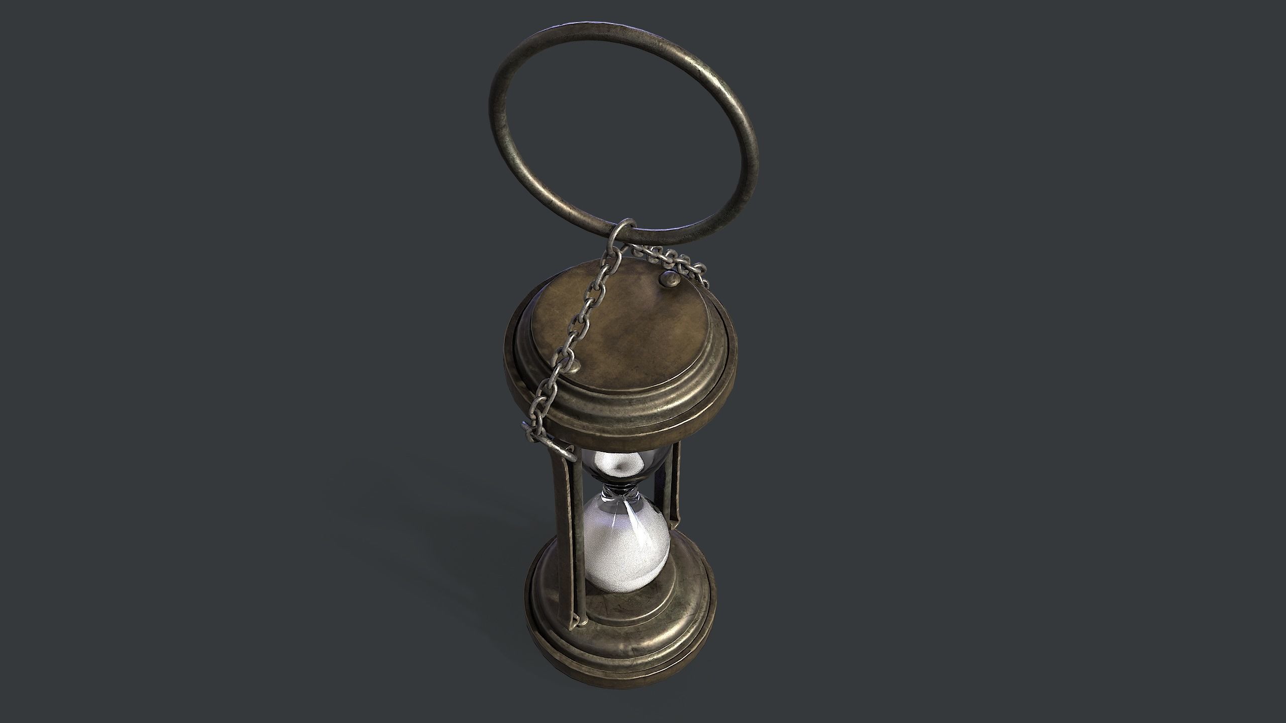 Worn antique hourglass on chain Low-poly 3D model_5