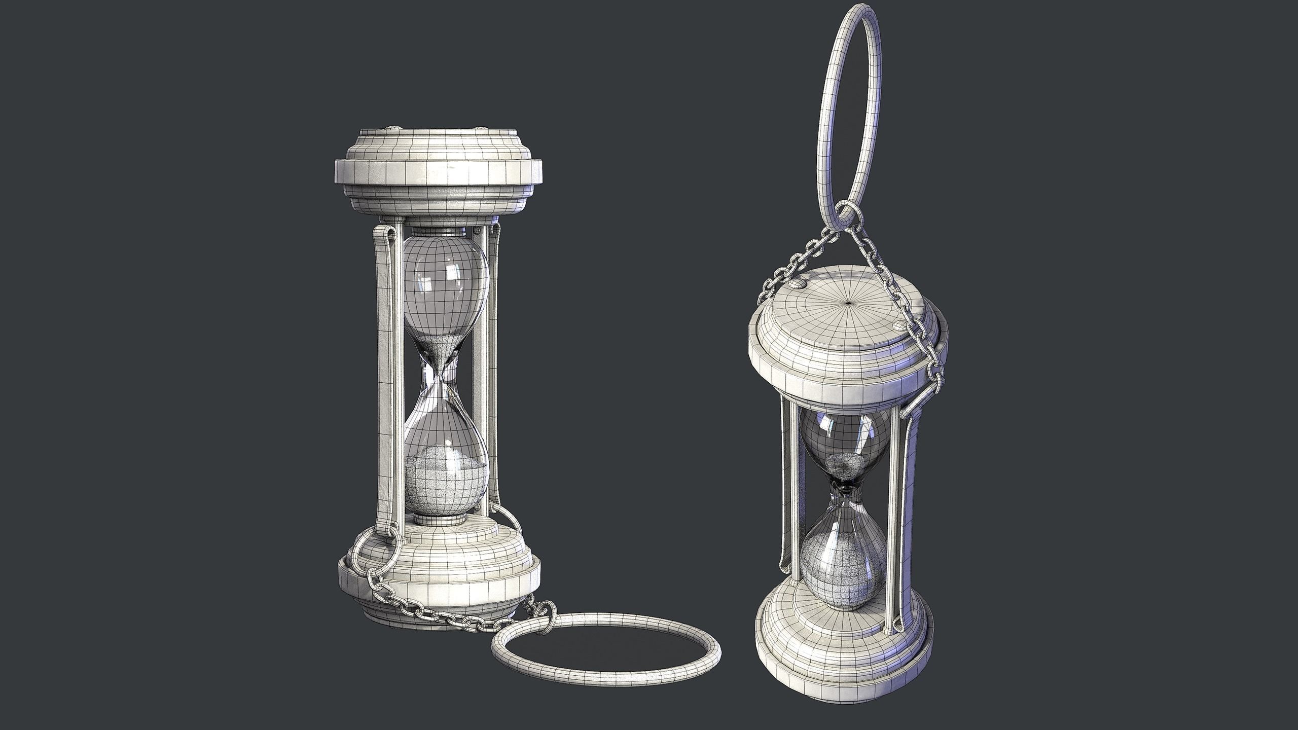 Worn antique hourglass on chain Low-poly 3D model_8