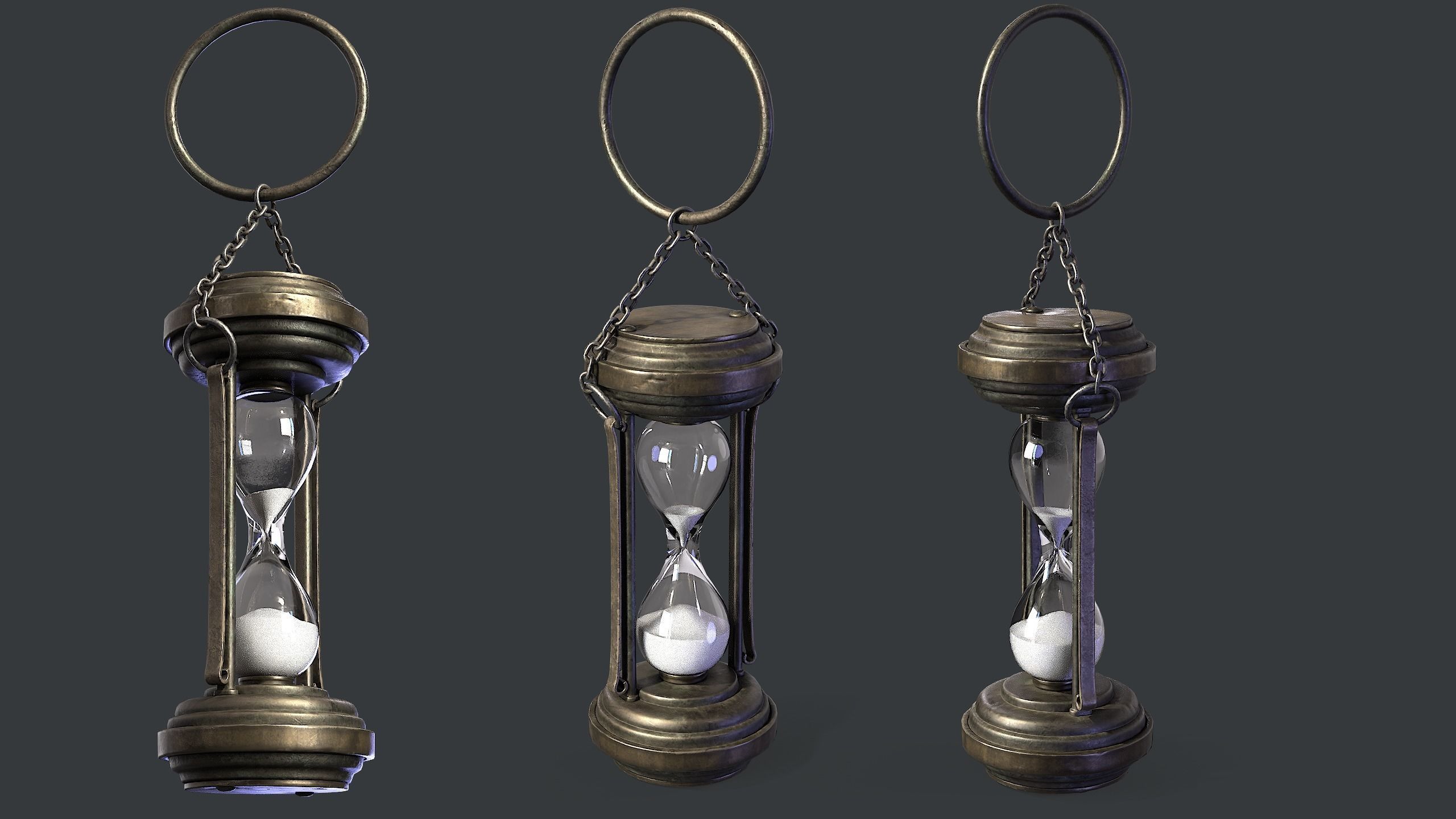 Worn antique hourglass on chain Low-poly 3D model_4