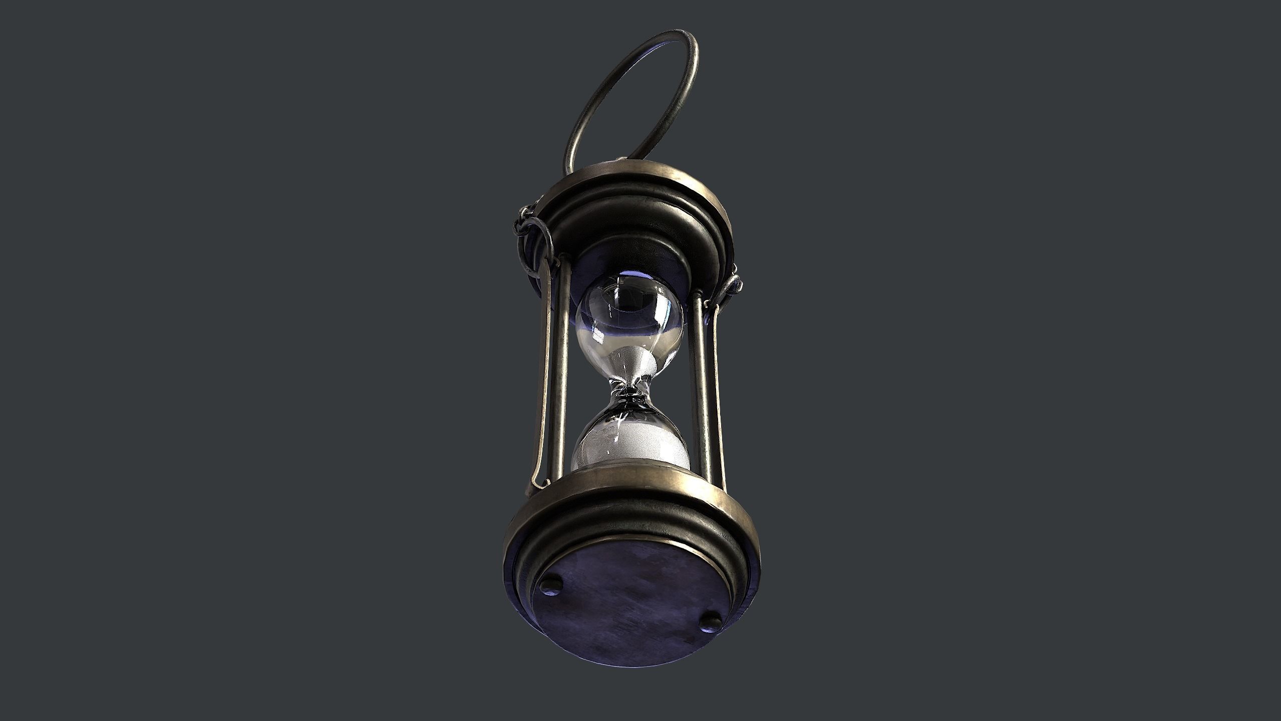 Worn antique hourglass on chain Low-poly 3D model_6