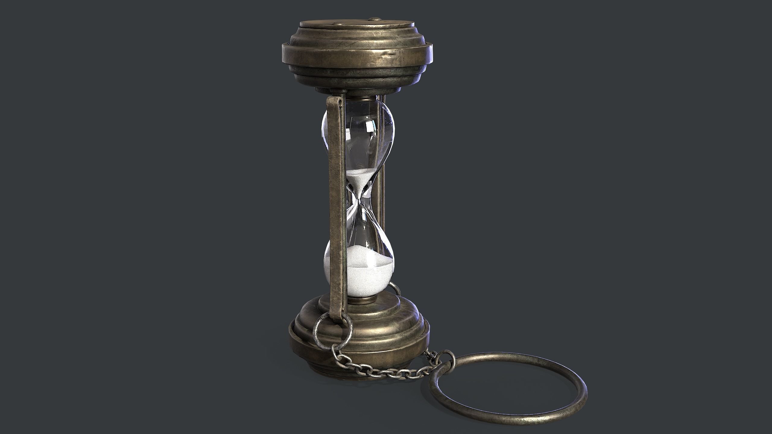 Worn antique hourglass on chain Low-poly 3D model_1