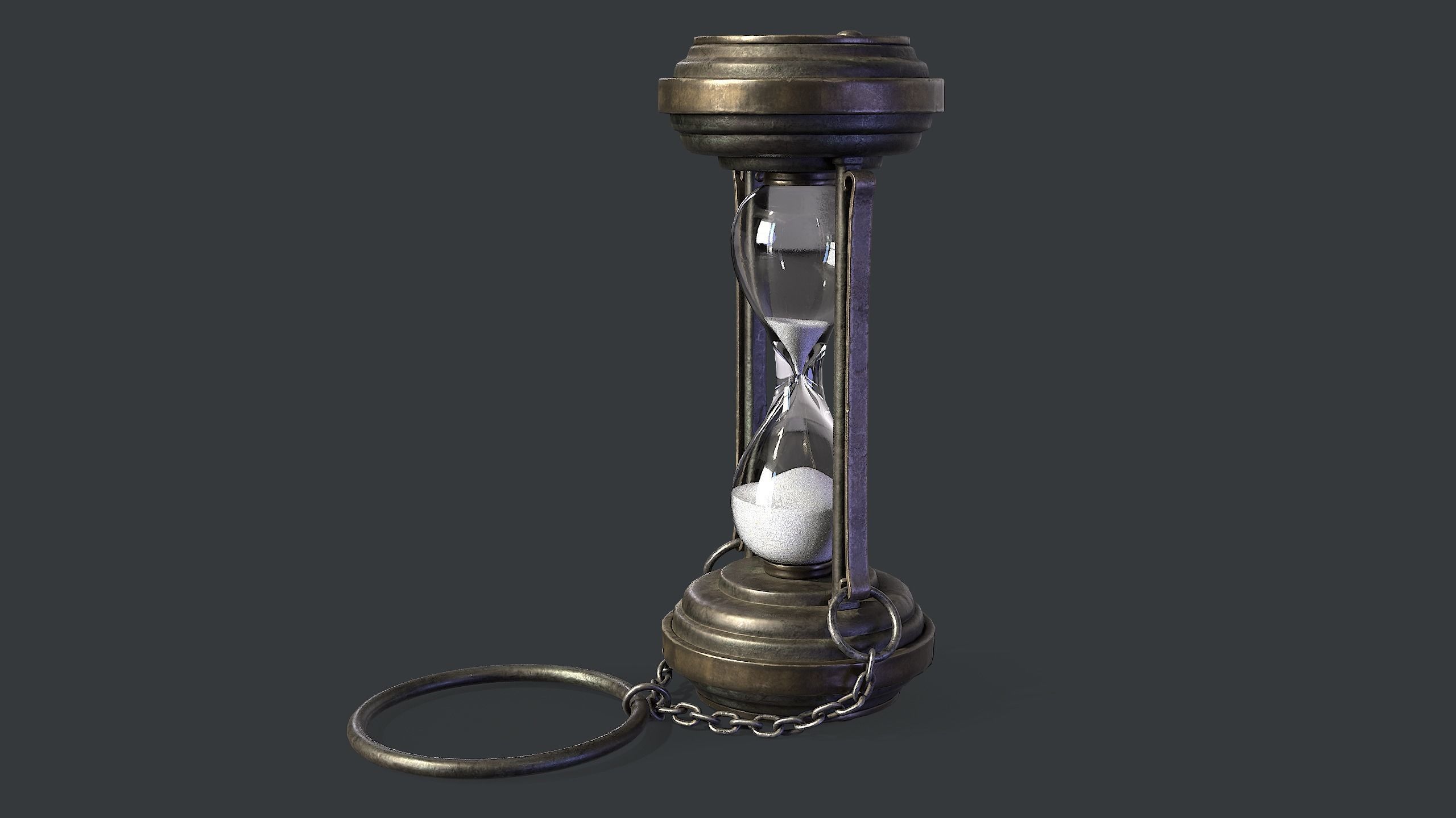 Worn antique hourglass on chain Low-poly 3D model_3