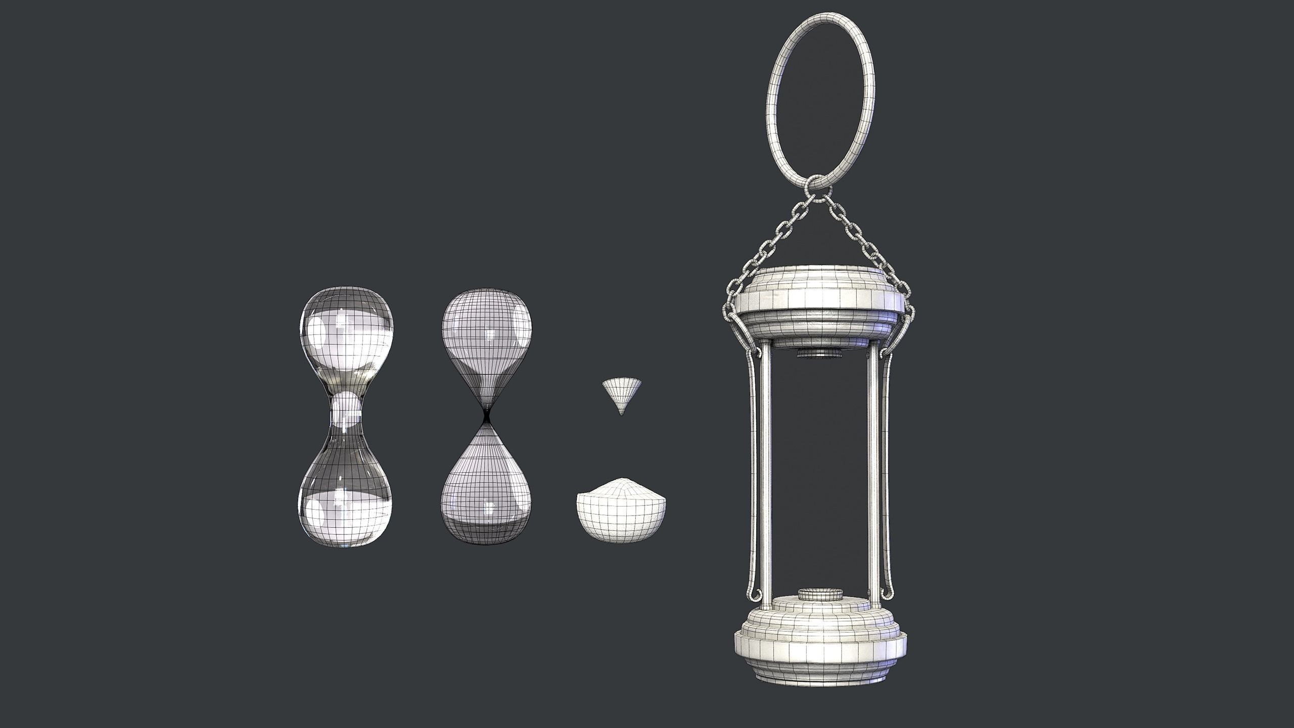 Worn antique hourglass on chain Low-poly 3D model_9