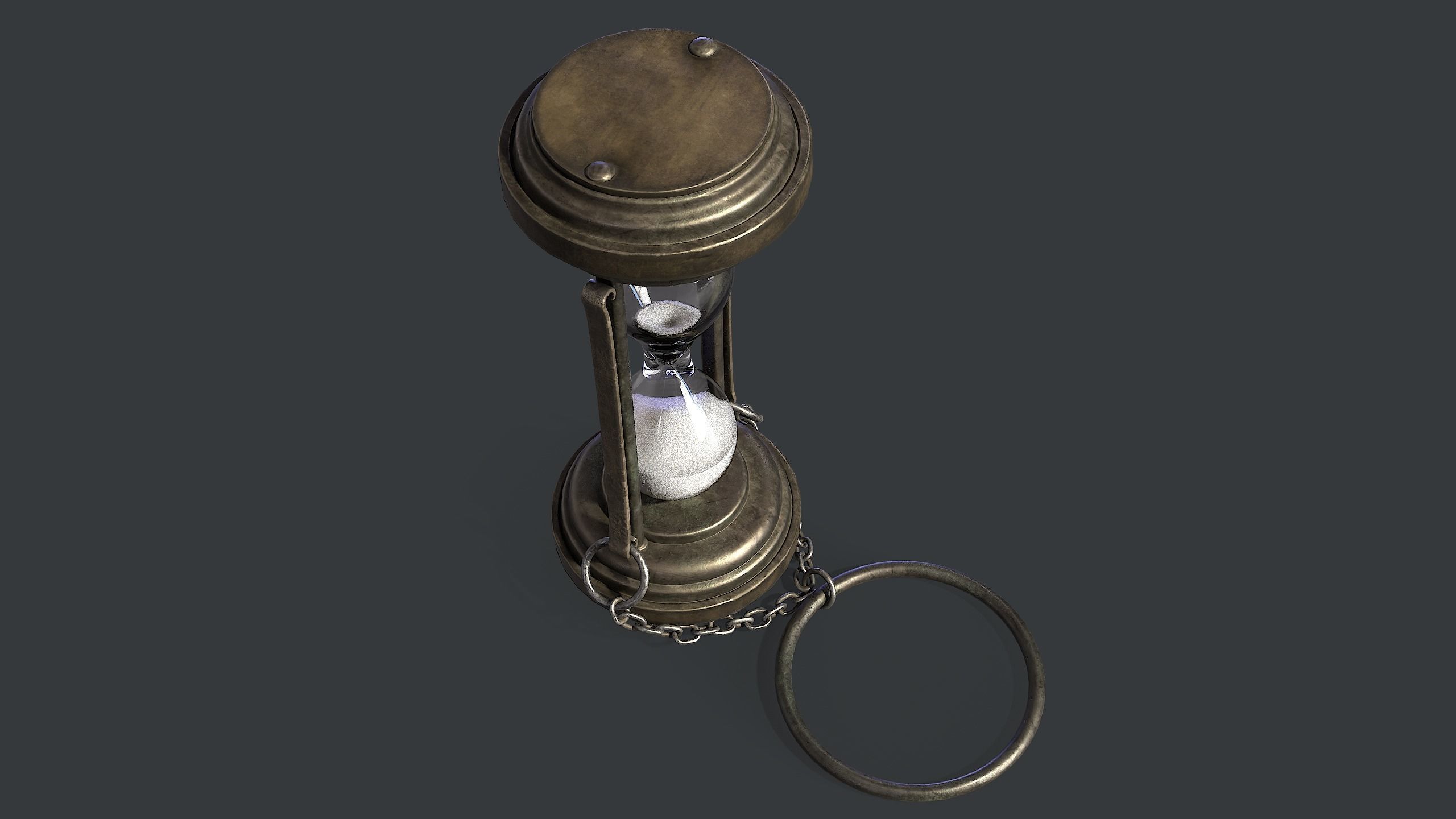 Worn antique hourglass on chain Low-poly 3D model_2
