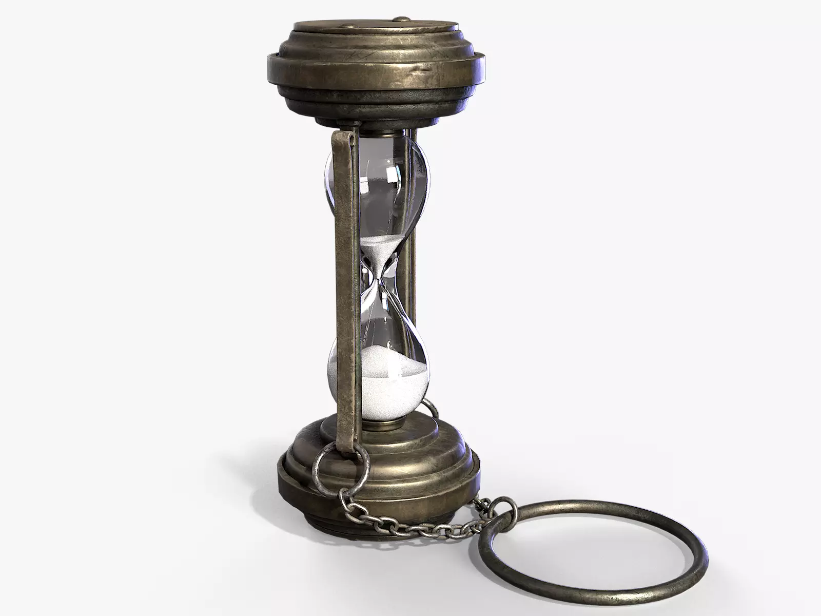 Worn antique hourglass on chain Low-poly 3D model_0