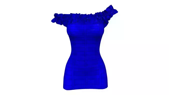 Blue Bodycon Dress With Collar Ruffles