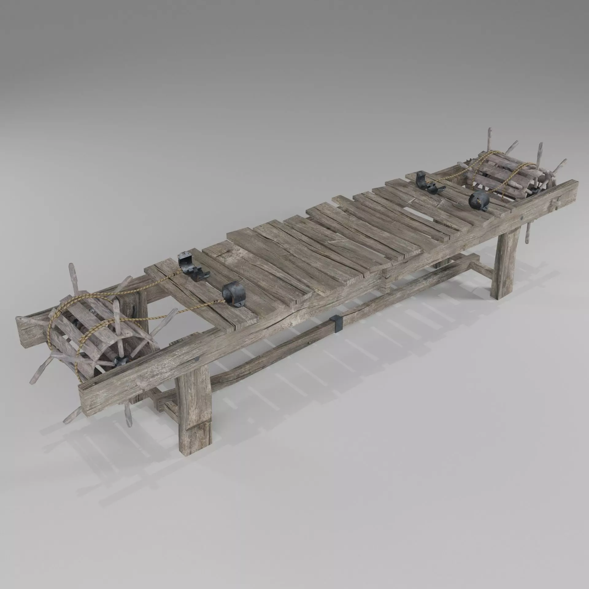 The rack wooden bench with wheels Low-poly 3D model