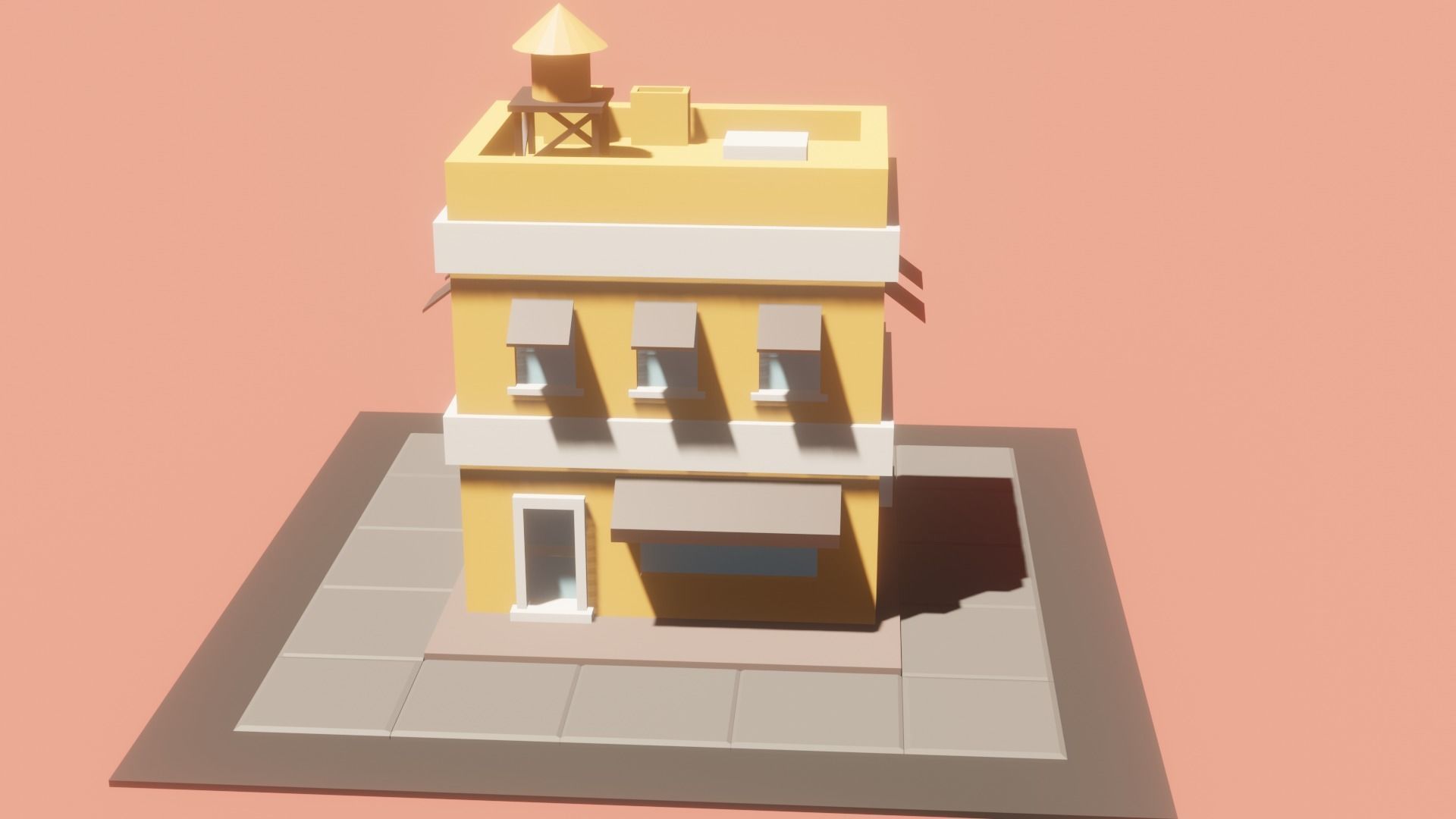 Low Poly Building 3D model_3