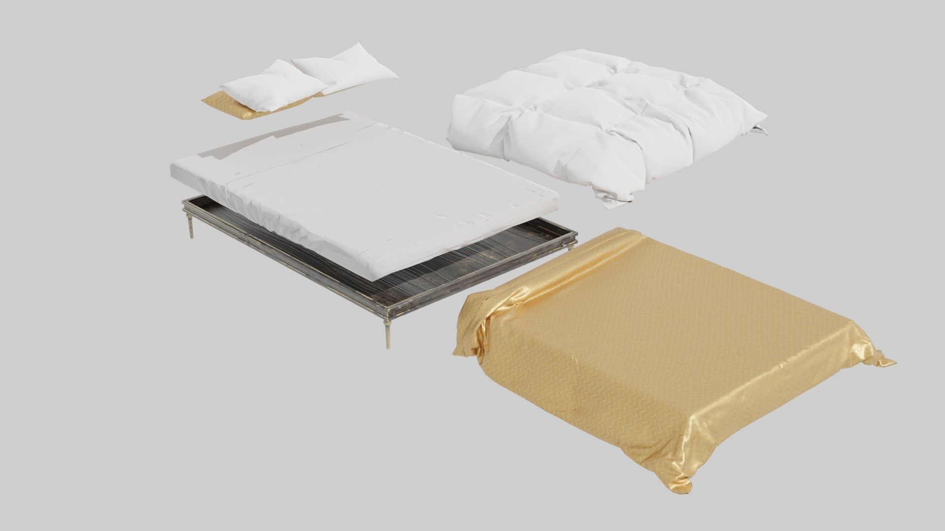 Brouilli Bed - low poly bed Low-poly 3D model_2