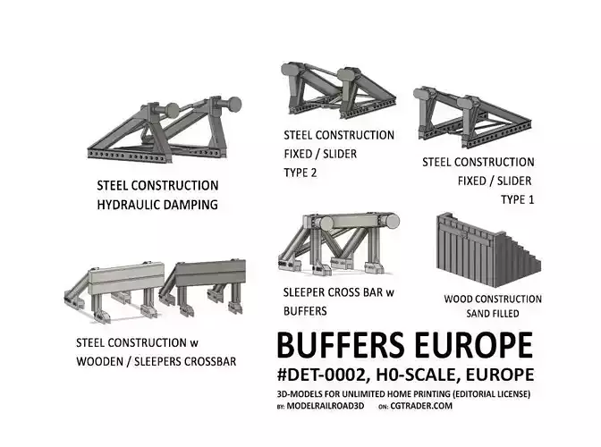 DET-0002 Buffers EUROPE H0-scale 7 items 3D print model