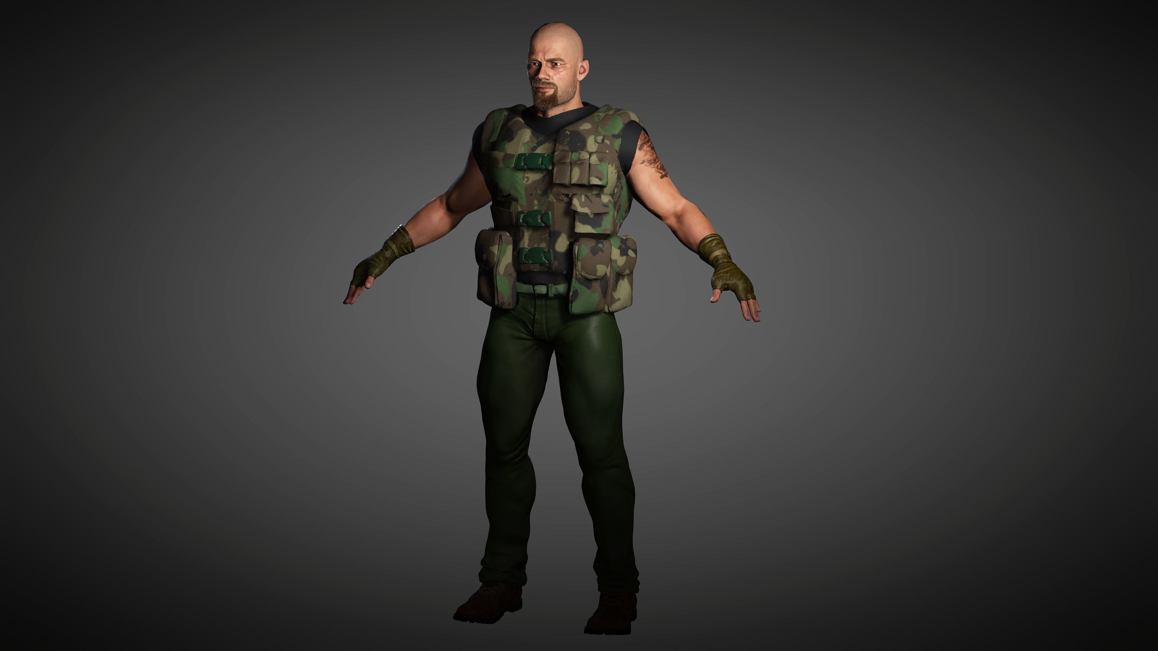 The Mercenary man in camouflage outfit Low-poly 3D model_2