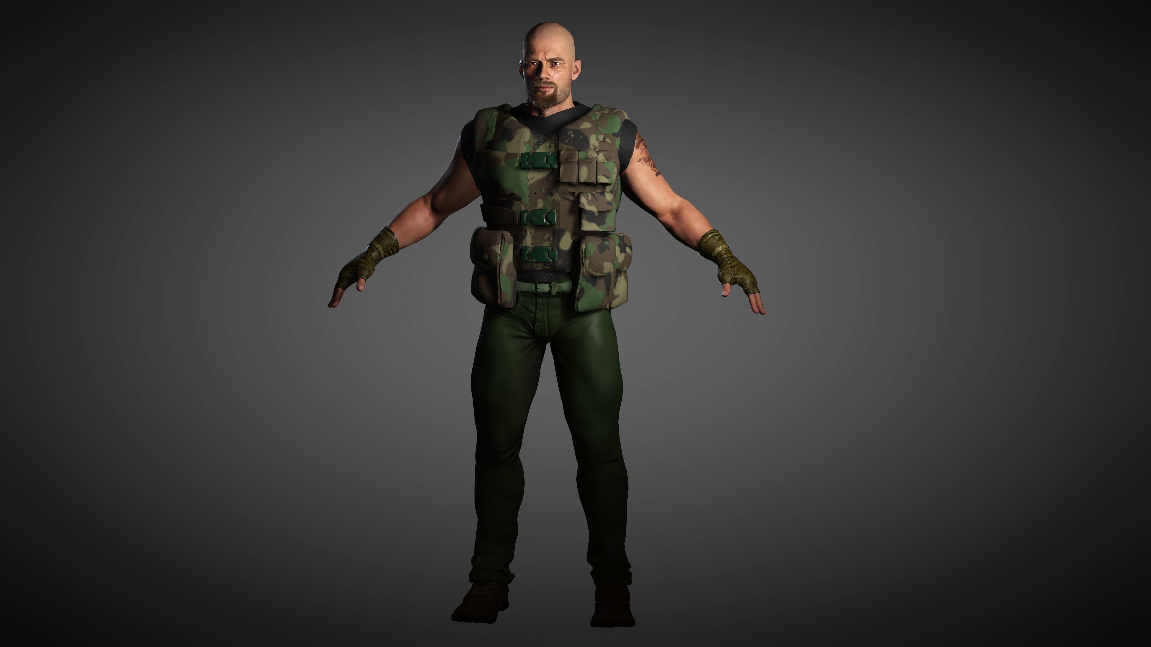 The Mercenary man in camouflage outfit Low-poly 3D model_1