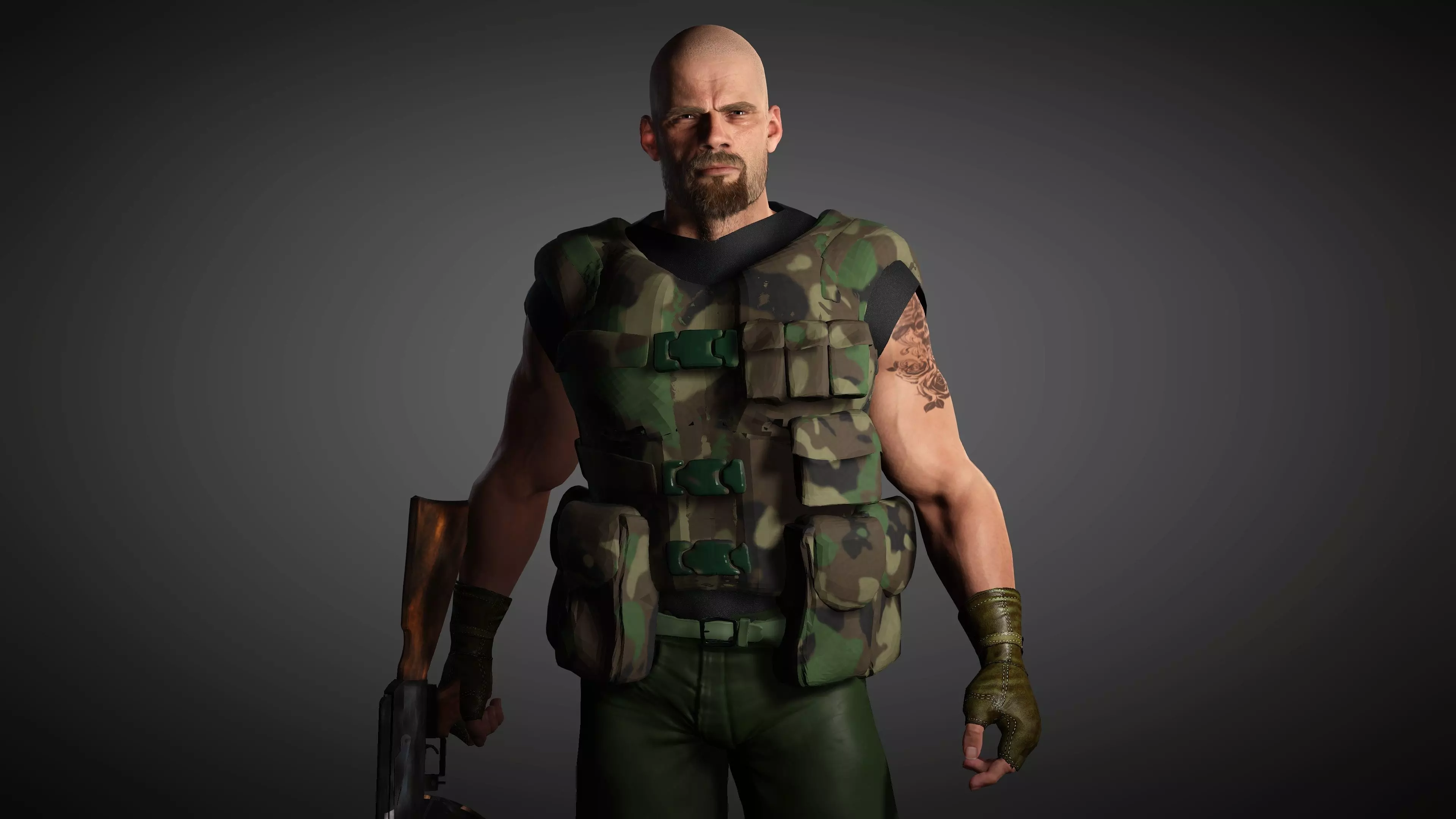 The Mercenary man in camouflage outfit Low-poly 3D model_0