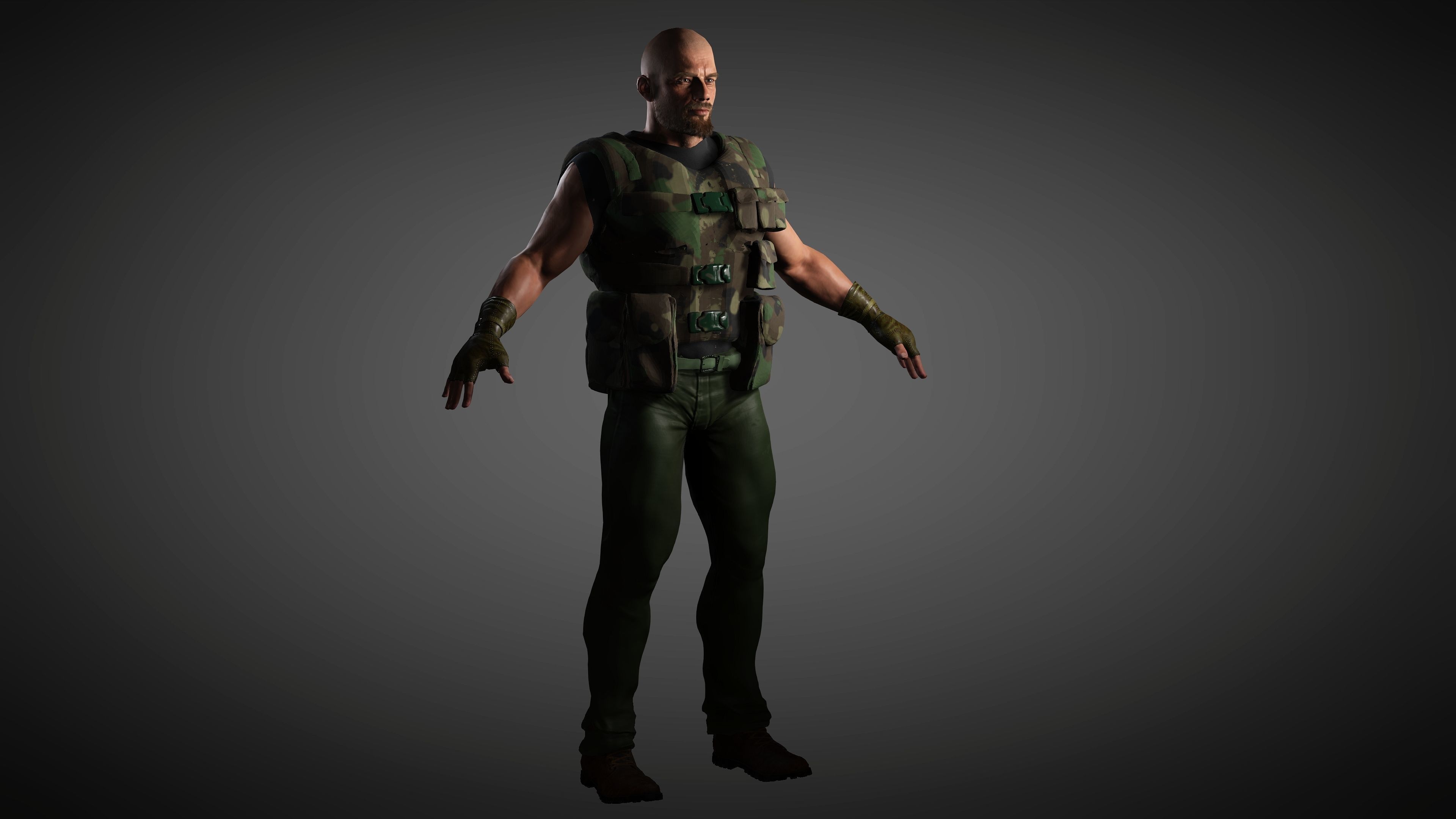 The Mercenary man in camouflage outfit Low-poly 3D model_4