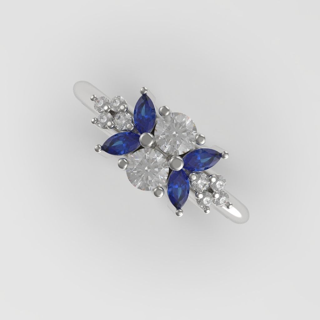 Diamond ring with 4 marquise 3D print model_9