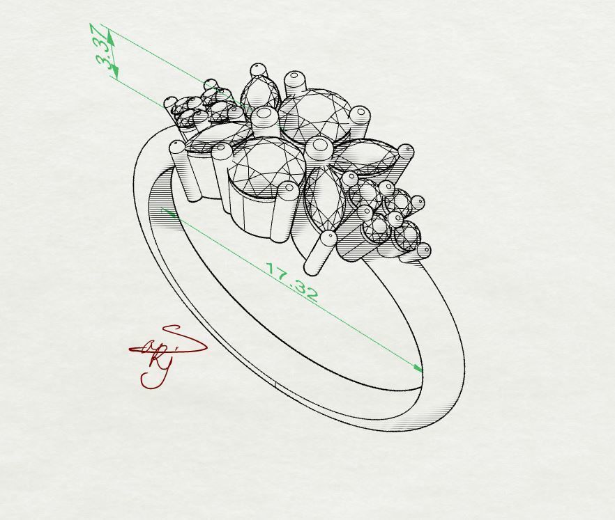 Diamond ring with 4 marquise 3D print model_2