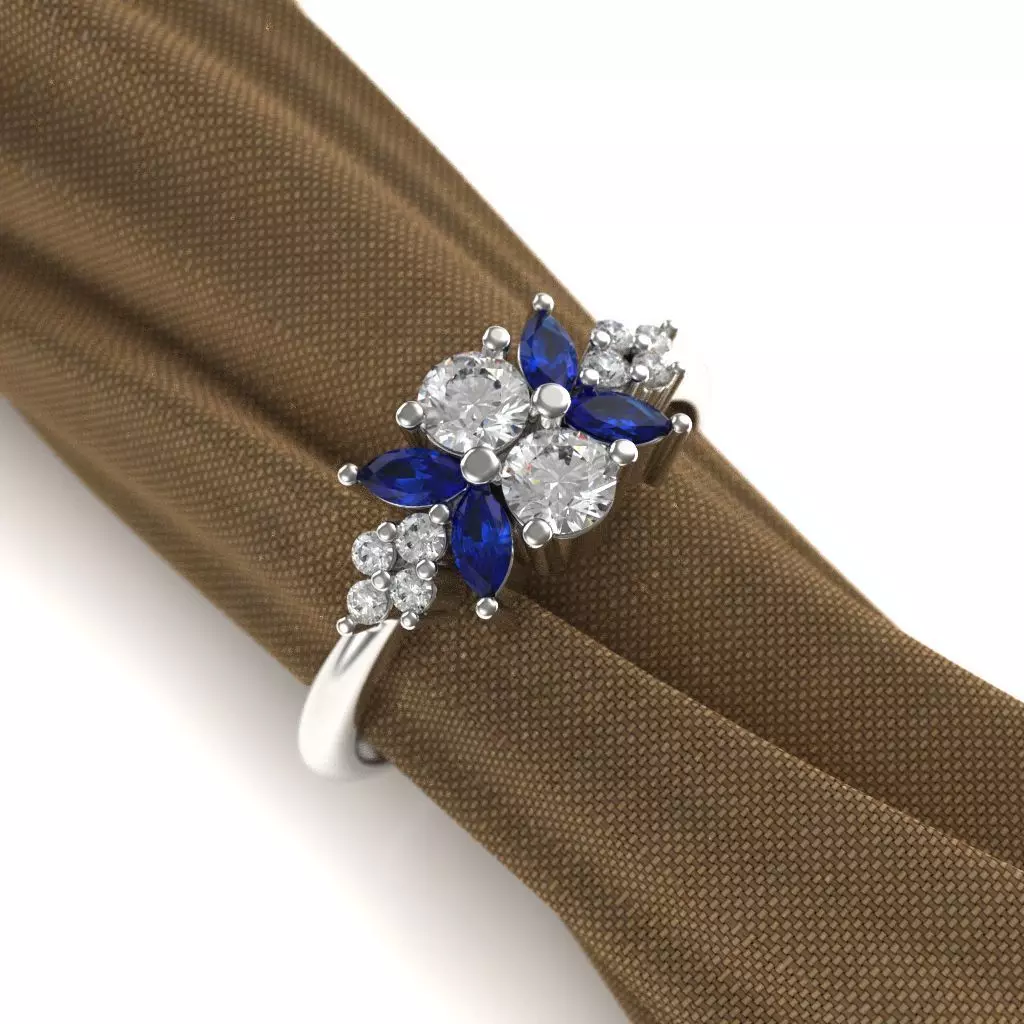 Diamond ring with 4 marquise 3D print model_0