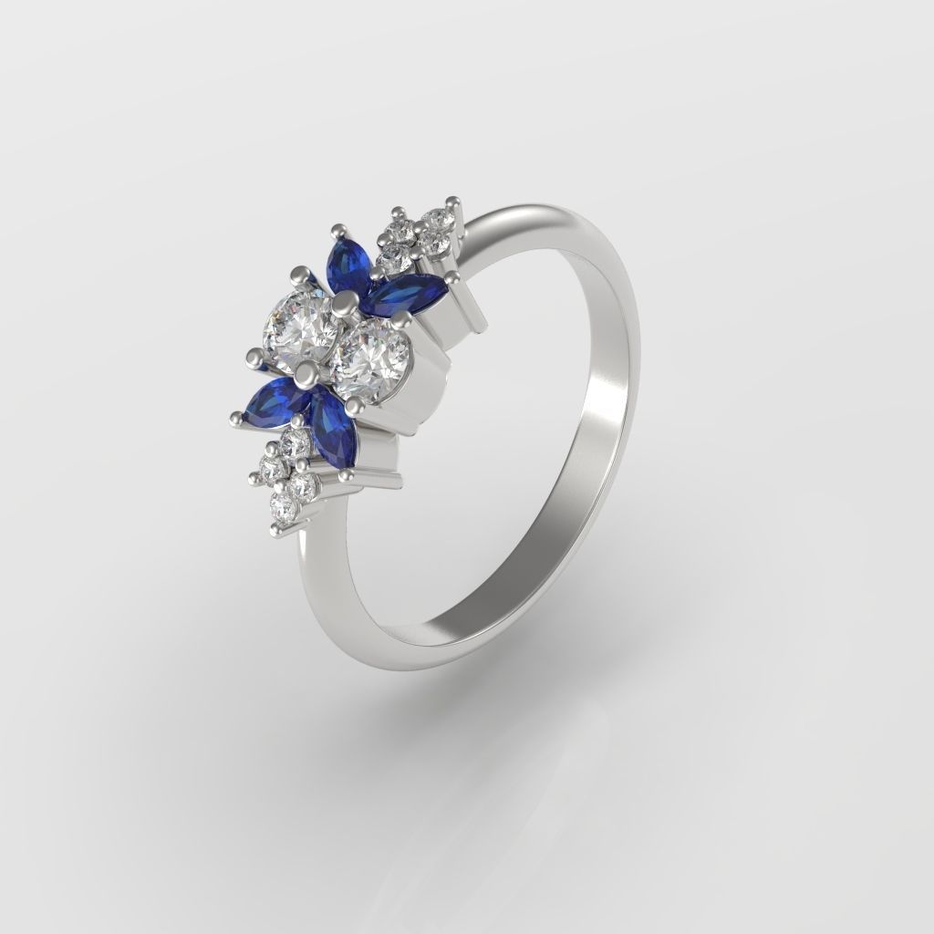Diamond ring with 4 marquise 3D print model_11