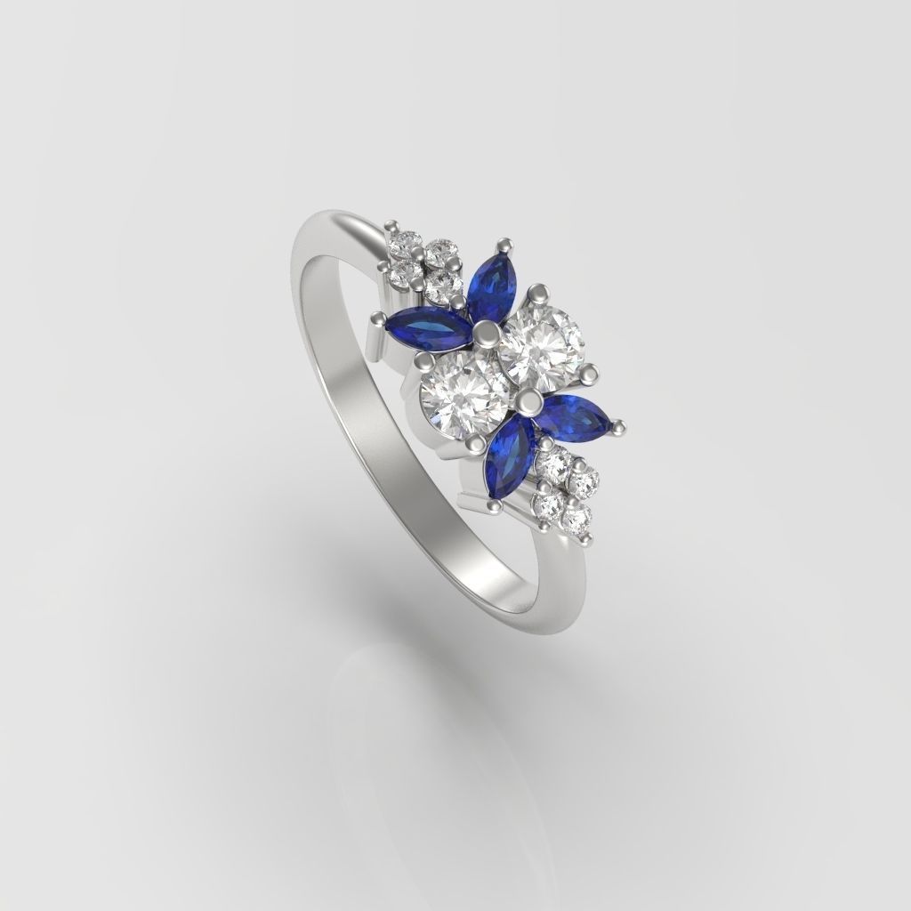 Diamond ring with 4 marquise 3D print model_22