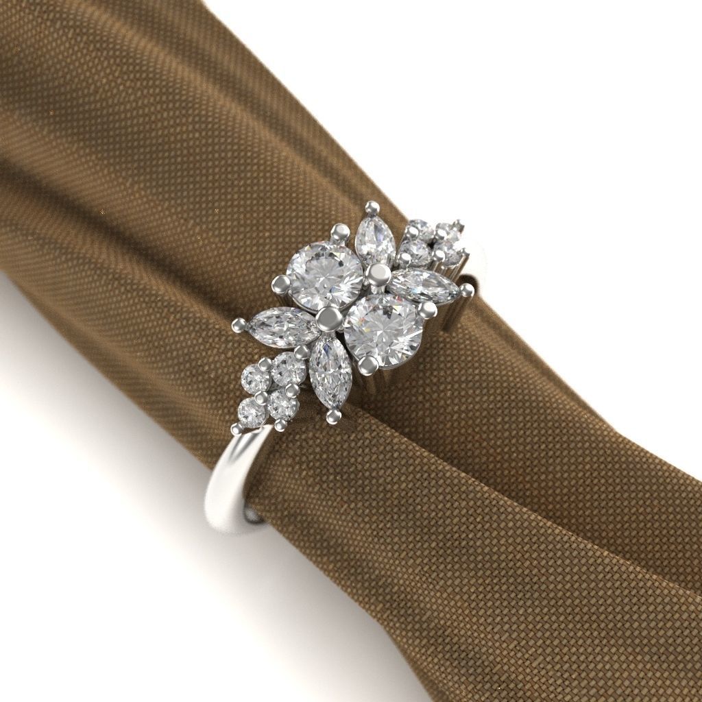 Diamond ring with 4 marquise 3D print model_8