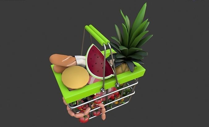 Cartoon Shopping Basket 3D model 7
